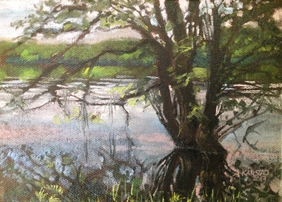 09 - After the Flood, St John River (5x7 in. Oil on canvas, framed)