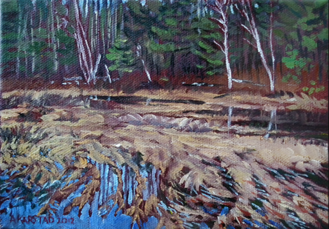 08 - Pond at Pine River (original oil painting, 5 x 7 in, framed)