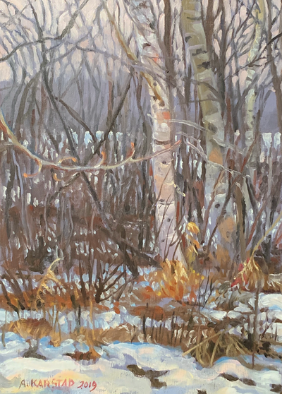 Winter Birches by the Rideau (original oil painting, 5 x 7 in.)