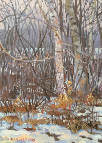 Winter Birches by the Rideau (original oil painting, 5 x 7 in.)