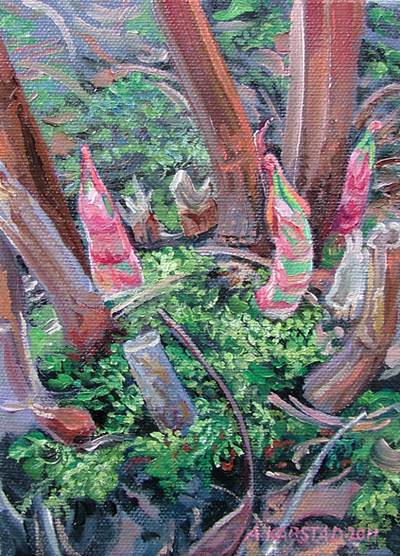 11 - Festival of the Invasives, Japanese Knotweed (oil on canvas, 5 x 7 in., framed)