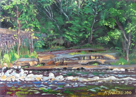 22 - At the Dam 2010 (5 x 7 in. Oil on canvas, framed)